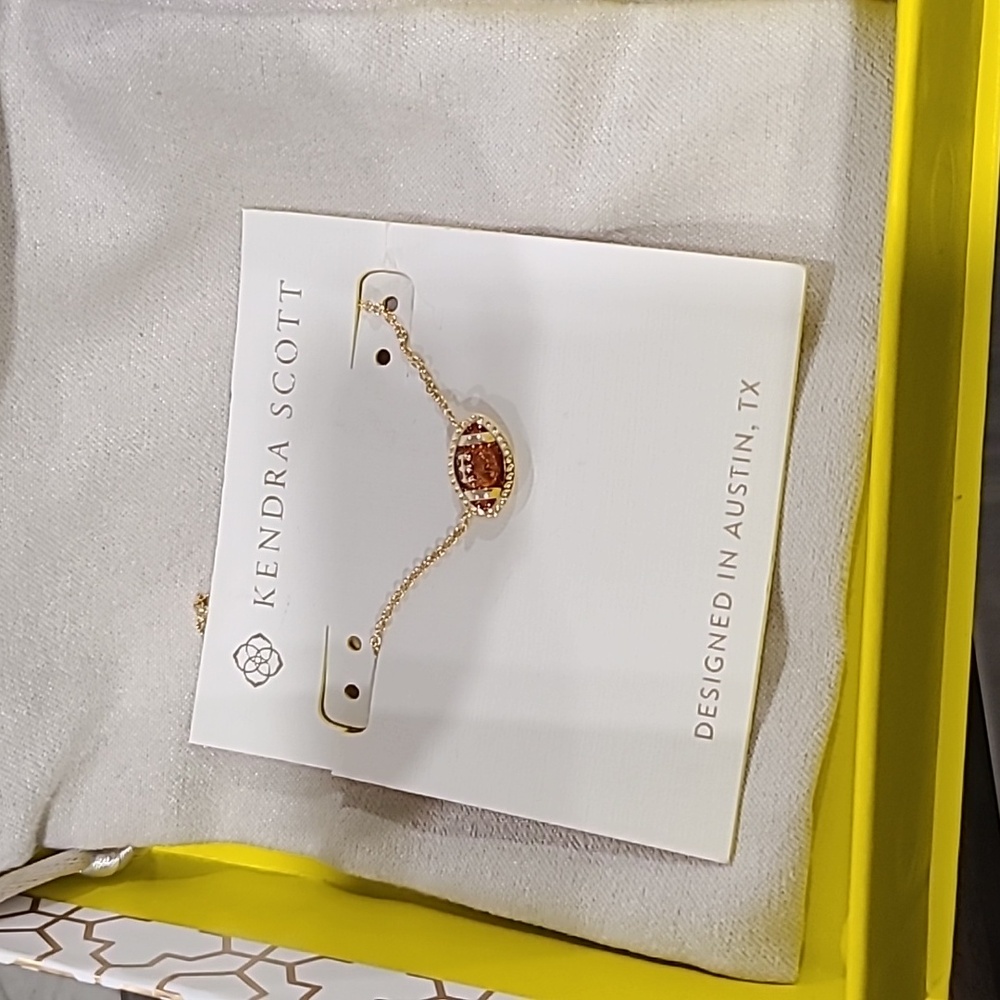 Kendra Scott Enamel Football Pendant Necklace 14K Gold Over Brass 19" - Picture 4 of 6